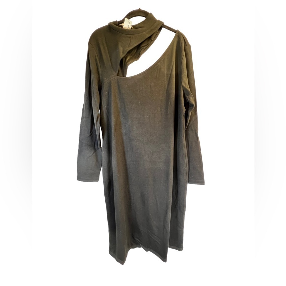 Reitmans Women's Dress XXL Black Bodycon Asymmetrical Cutout Long Sleeve Fitted
